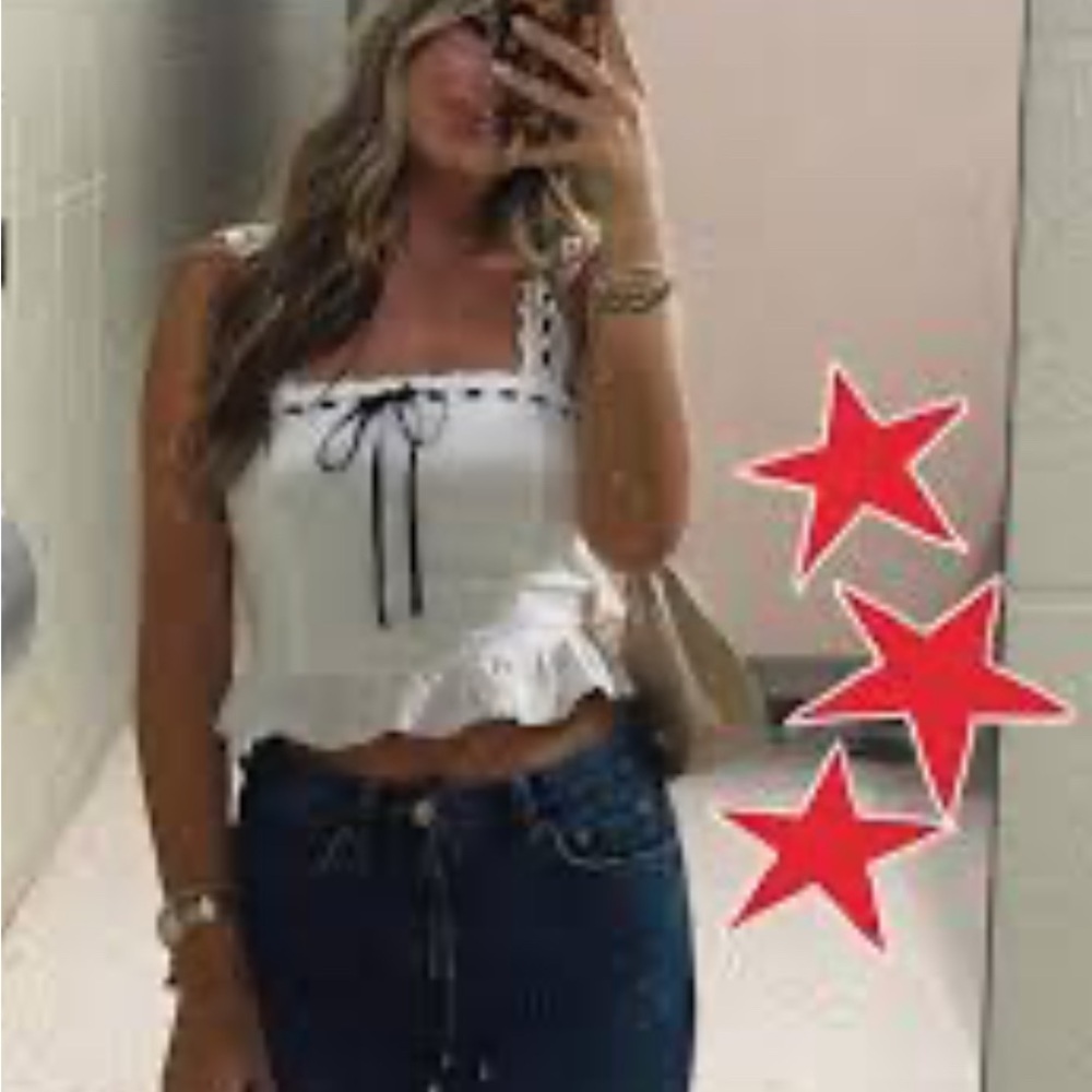 White Ruffled Women's Top - Picture 2 of 5